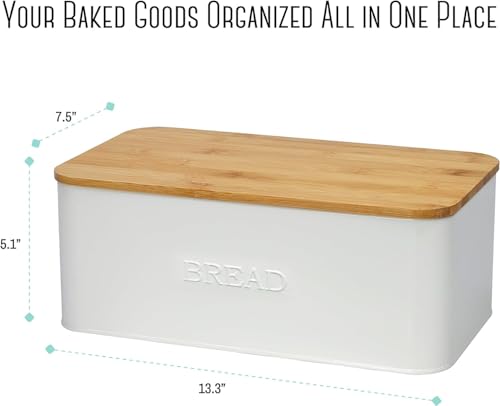 OUTSHINE White Bread Box for Kitchen Countertop, Small Storage Container with Bamboo Lid, Modern Kitchen Organizer for Sourdough, Buns, and Loaves, Bread Storage with Cutting Board Lid - Image 4
