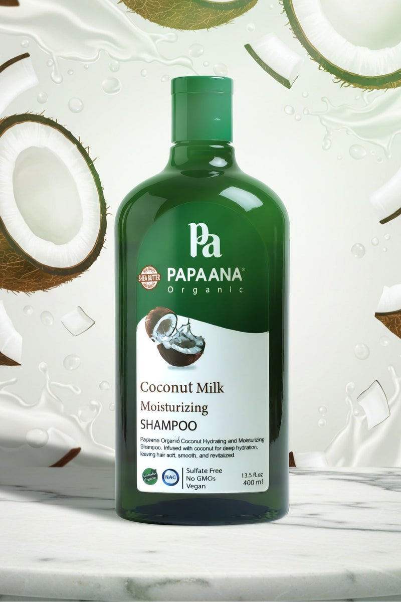 Papaana Organic شامبو مرطب بحليب جوز الهند مع زبدة الشيا – 400 مل، ترطيب عميق لشعر ناعم ولامع وصحي مع بلسم مرطب بحليب جوز الهند وزبدة الشيا – 400 مل، ترطيب عميق لشعر ناعم ولامع وصحي مع زبدة الشيا - Image 2