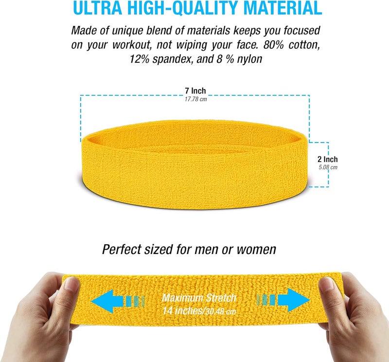 Suddora Workout Headband for Men and Women, Moisture-Wicking Athletic Sweatband, Lightweight Cotton Terry Cloth Bands for Basketball, Tennis, Football, Gym, Running, Cosplay & Costumes - Image 3