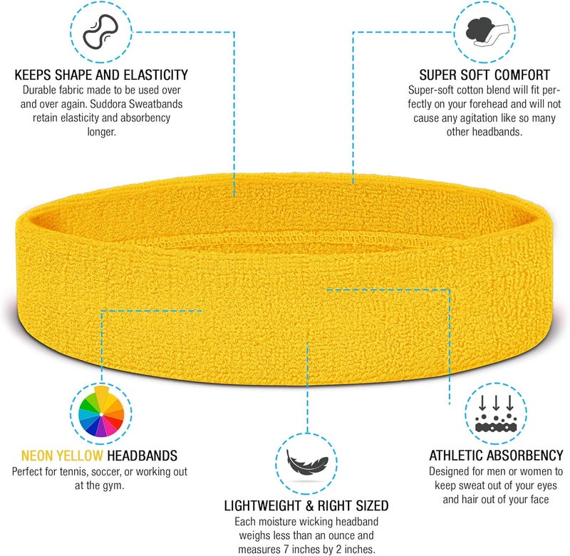 Suddora Workout Headband for Men and Women, Moisture-Wicking Athletic Sweatband, Lightweight Cotton Terry Cloth Bands for Basketball, Tennis, Football, Gym, Running, Cosplay & Costumes - Image 2