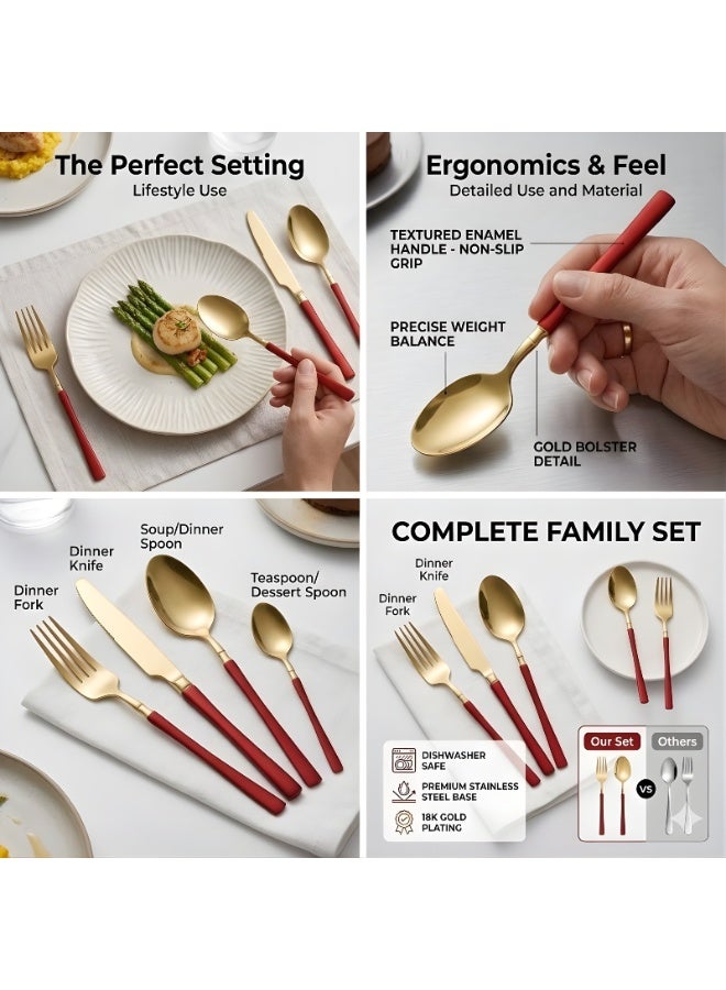 VALORIS Spoon, Knife and Fork Set – Colorful Cutlery Set with Tea Spoons, Table Spoons & Forks | Kitchen Utensils Set for Dining, Camping & Travel | Stainless Steel Cutlery Set for Home Kitchen - Image 4
