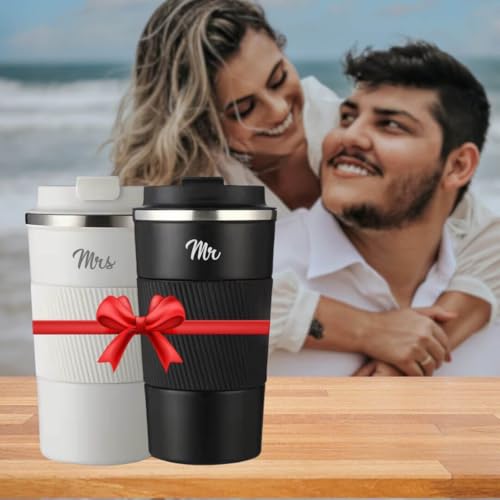 Giftana Mr and Mrs Gifts Coffee Tumbler Set of 2, Double Wall Stainless Steel Vacuum Insulated Travel Mugs Bridal Shower, Wedding Engagement Gifts for Couples, Bride and Groom, 510ml, Black and White - Image 3