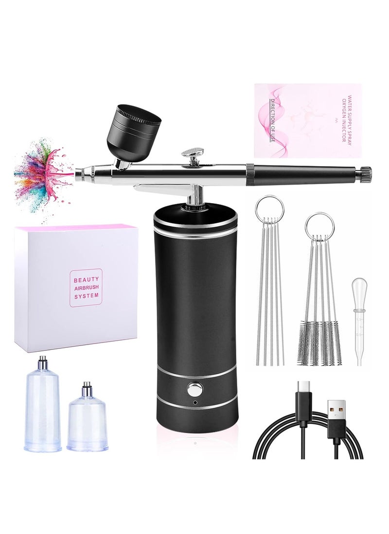 Generic Nail Art Airbrush Pen Set, Wireless Airbrush Set with Air Compressor, Portable Handheld Cordless Mini Rechargeable Air Brush for Makeup, Cake Decoration, Nail Art, Tattoos, and Face Painting (Black)  - Image 1