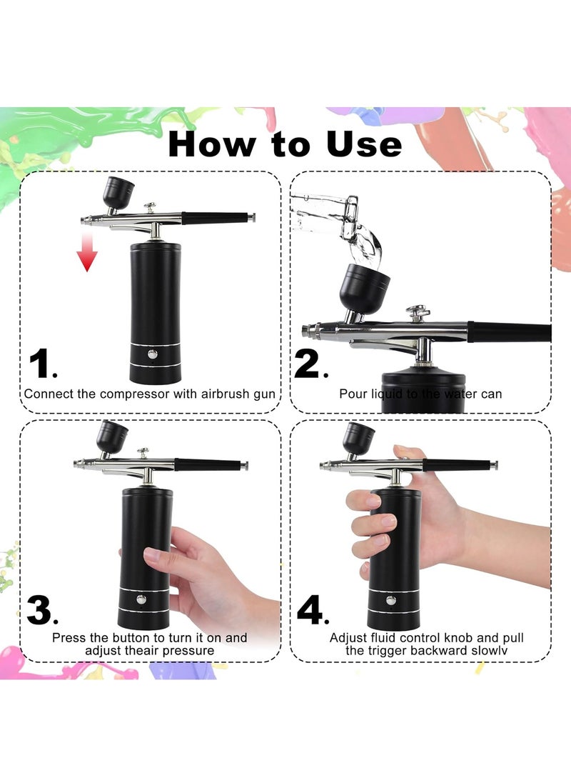 Generic Nail Art Airbrush Pen Set, Wireless Airbrush Set with Air Compressor, Portable Handheld Cordless Mini Rechargeable Air Brush for Makeup, Cake Decoration, Nail Art, Tattoos, and Face Painting (Black)  - Image 2