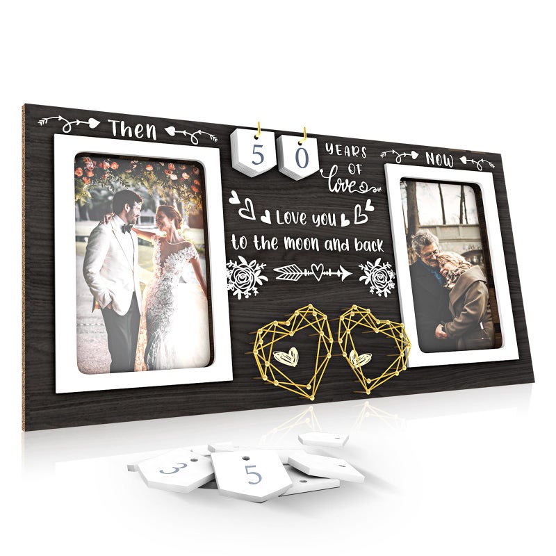 ZCPTZ Then & Now Anniversary Picture Frame - 1-99 Years Anniversary Wedding Gift for Couple, Engagement Bridal Shower Gifts for Couples Wood Photo Frame Holds Two 4x6 Inches Photos-Black - Image 1