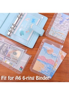 Antler 12Pcs A6 Size Binder Pockets 6 Holes Budget Cash Envelopes For Budgeting Clear Zipper Folders Loose Leaf Bags For A6 6 Ring Budget Binder Waterproof Pvc Document Pouch Filing Bags  - Image 3