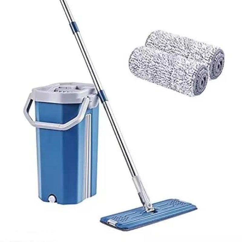 KBS Flat Mop Floor Cleaner 360° Flexible Head with Super-Absorbent Microfiber Pads Hands-Free Squeeze Extended Stainless Steel Handle Home Kitchen Cleaning Accessories Items (Blue-Flat-MOP-KBS) - Image 5