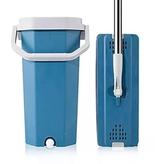 KBS Flat Mop Floor Cleaner 360° Flexible Head with Super-Absorbent Microfiber Pads Hands-Free Squeeze Extended Stainless Steel Handle Home Kitchen Cleaning Accessories Items (Blue-Flat-MOP-KBS) - Image 3