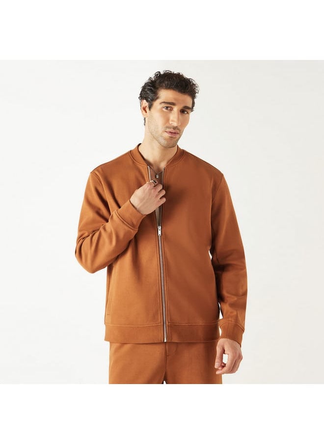 Iconic Iconic Solid Jacket with Mandarin Collar and Zip Closure  - Image 1