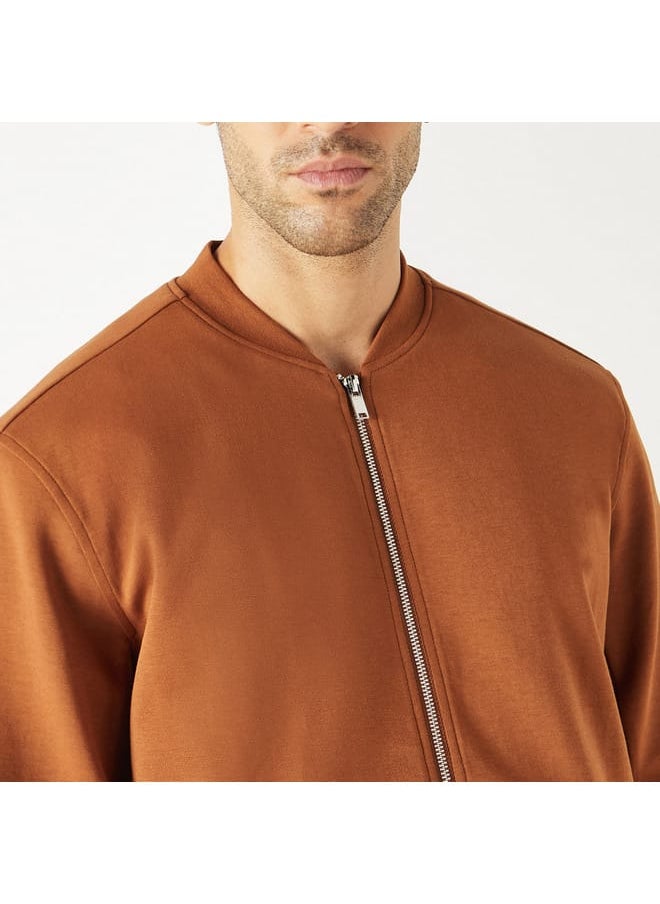 Iconic Iconic Solid Jacket with Mandarin Collar and Zip Closure  - Image 4