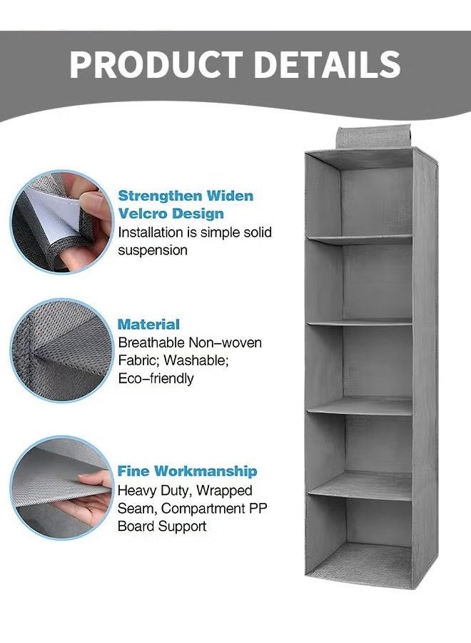EETU Hanging Closet Organizer and Storage Shelves,Wardrobe Clothes Organizer Closet Shelf, Storage Organizer,5 Shelf Closet Storage with 2 Storage Drawers - Image 3
