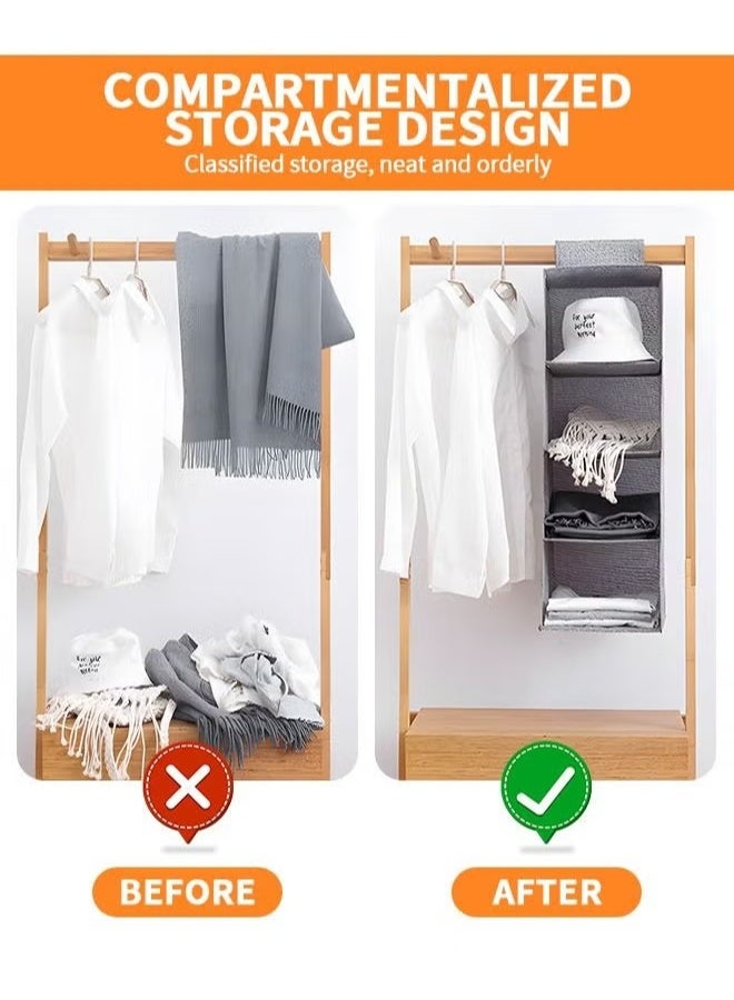 EETU Hanging Closet Organizer and Storage Shelves,Wardrobe Clothes Organizer Closet Shelf, Storage Organizer,5 Shelf Closet Storage with 2 Storage Drawers - Image 2