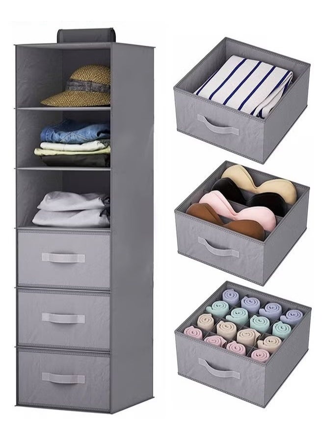EETU Hanging Closet Organizer and Storage Shelves,Wardrobe Clothes Organizer Closet Shelf, Storage Organizer,5 Shelf Closet Storage with 2 Storage Drawers - Image 1