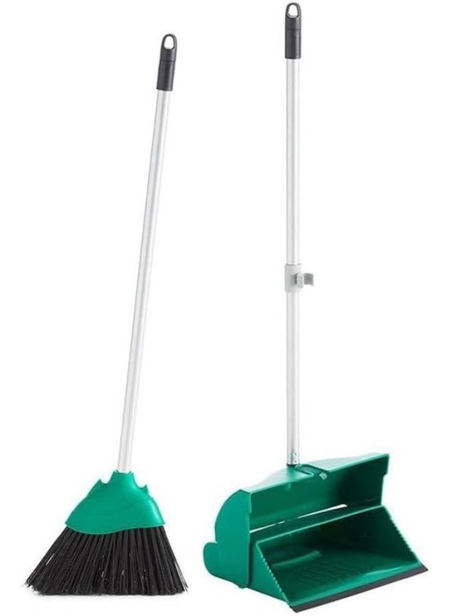 Long Handle Broom and Dustpan Set – Foldable Upright Design, Lightweight & Sturdy – Standing Cleaning Combo for Home, Office, Kitchen, Indoor & Outdoor – Available in 4 Colors (Green)