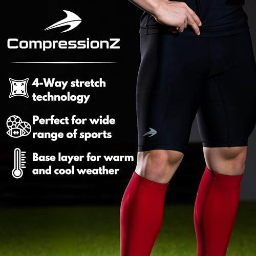 CompressionZ Compression Shorts Men Performance Baselayer| Athletic, Running, Biking All Sports Men's Underwear for Workout Black W/Pockets 8" Large - Image 4