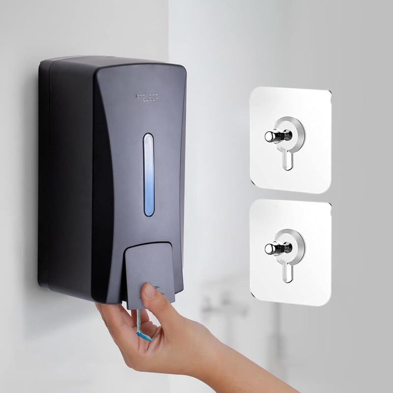 ROBUSTT موزع سائل صابون أنيق مثبت على الحائط 1 لتر (أسود، عبوة من 5) - مع 2 خطاف لاصق | تركيب سهل للحمام والمطبخ - مادة ABS متينة، تصميم أنيق - Image 1