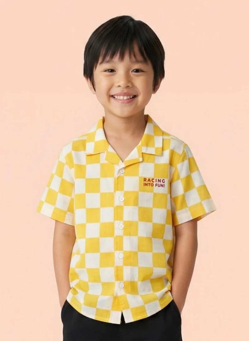 نوتيناتي Nautinati Boys Pure Cotton Checkerboard Print Oversized Resort Shirt