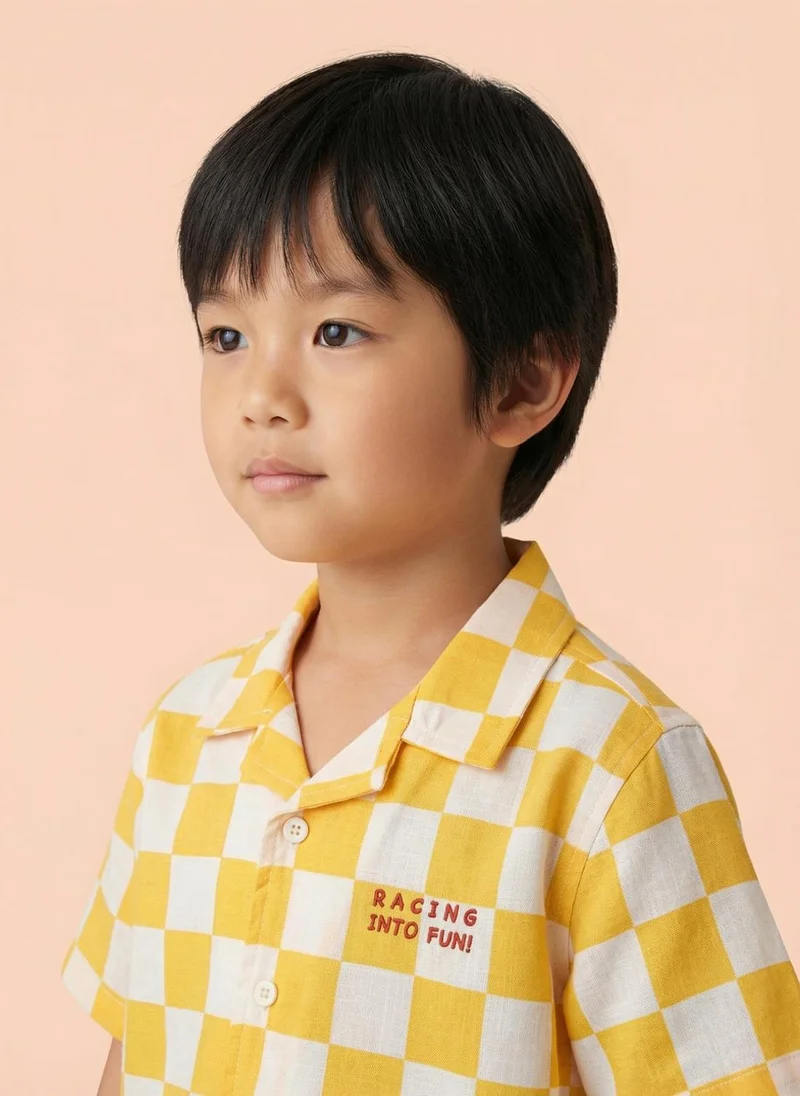 نوتيناتي Nautinati Boys Pure Cotton Checkerboard Print Oversized Resort Shirt