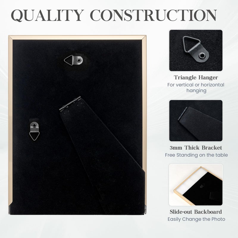 Axeman 5x7 Enamel Picture Frames with Tempered Glass|5 x 7 Modern Photo Frame with Gold Metal Edge Velvet Back for Tabletop and Wall Mount Display for Shelf  Desk & Countertop Decor  Black - Image 4