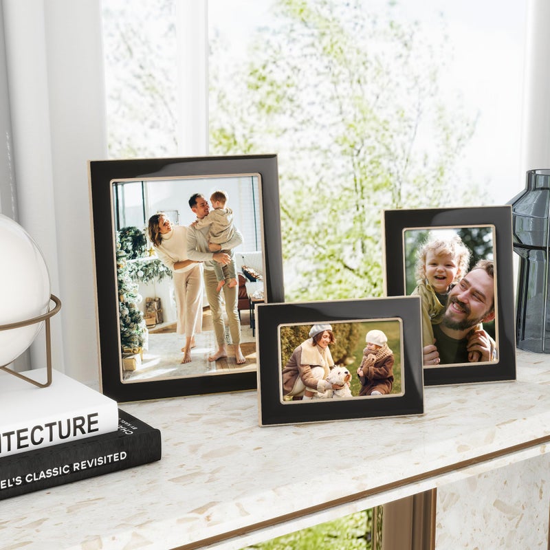 Axeman 5x7 Enamel Picture Frames with Tempered Glass|5 x 7 Modern Photo Frame with Gold Metal Edge Velvet Back for Tabletop and Wall Mount Display for Shelf  Desk & Countertop Decor  Black - Image 2