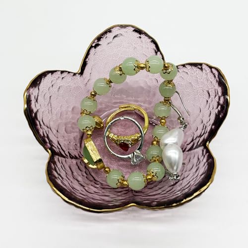 BESSKON Purple Flower Ring Dish, Small Glass Jewelry Dish Tray, Ring Holder Jewlery Tray Trinket Dish, Bathroom Nightstand Decor Jewelry Bowl Christmas Friendship Birthday Gifts for Women, Soap Dish - Image 4