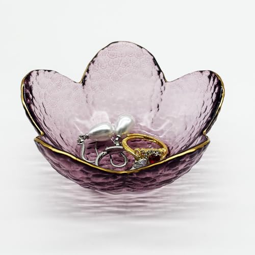 BESSKON Purple Flower Ring Dish, Small Glass Jewelry Dish Tray, Ring Holder Jewlery Tray Trinket Dish, Bathroom Nightstand Decor Jewelry Bowl Christmas Friendship Birthday Gifts for Women, Soap Dish - Image 3
