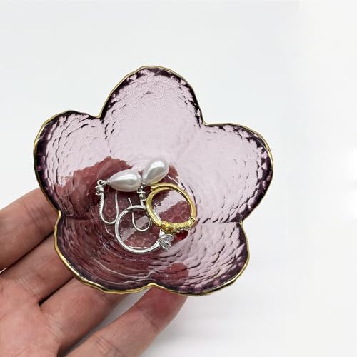 BESSKON Purple Flower Ring Dish, Small Glass Jewelry Dish Tray, Ring Holder Jewlery Tray Trinket Dish, Bathroom Nightstand Decor Jewelry Bowl Christmas Friendship Birthday Gifts for Women, Soap Dish - Image 5