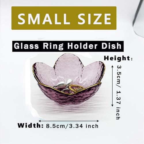 BESSKON Purple Flower Ring Dish, Small Glass Jewelry Dish Tray, Ring Holder Jewlery Tray Trinket Dish, Bathroom Nightstand Decor Jewelry Bowl Christmas Friendship Birthday Gifts for Women, Soap Dish - Image 2