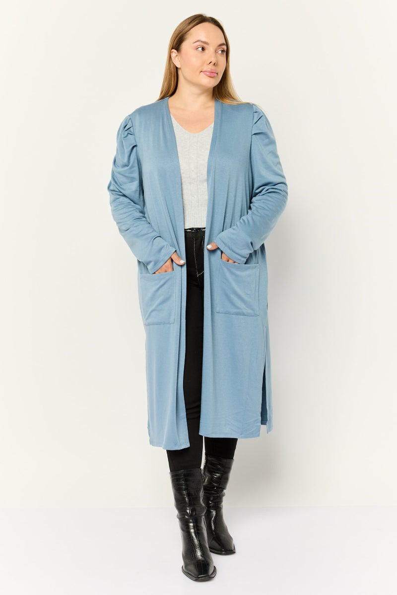 Cyrus Women Open Front Solid Cardigan, Blue  - Image 1