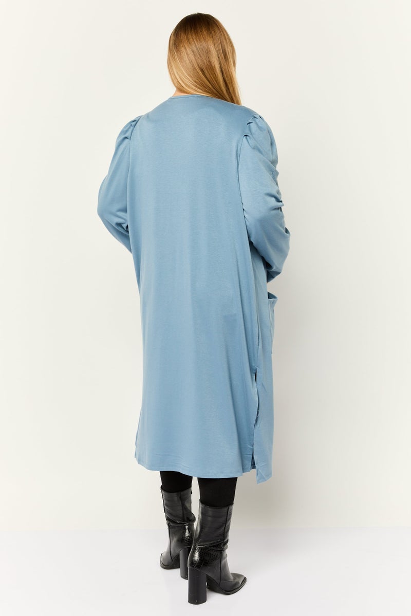 Cyrus Women Open Front Solid Cardigan, Blue  - Image 3