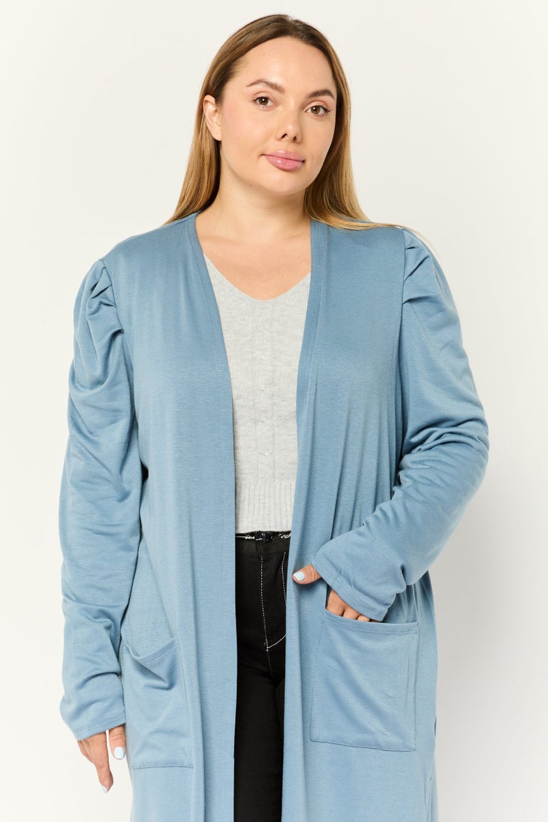 Cyrus Women Open Front Solid Cardigan, Blue  - Image 2