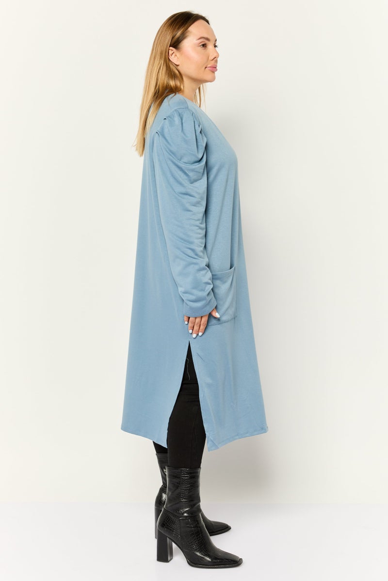 Cyrus Women Open Front Solid Cardigan, Blue  - Image 4