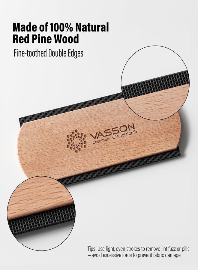VASSON Cashmere Comb for Sweaters & Wool - Thicker Solid Beechwood Handle Fabric Shaver - 20% Larger Manual Depiller & Fuzz Remover for Knits, Scarves, and Coats (Dual-Sided Design) - Image 4