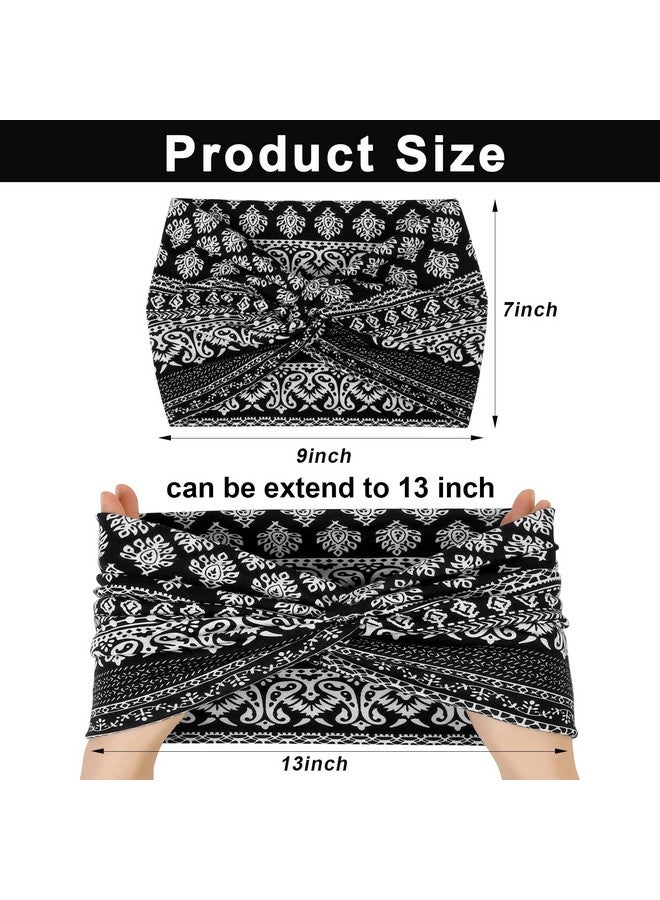 TERSE Boho Wide Headbands Turban Twist Knotted Headband Floral Printed Hair Bands Sweat Workout Sport Yoga Hair Accessories For Women And Girls 4 Pack - Image 2