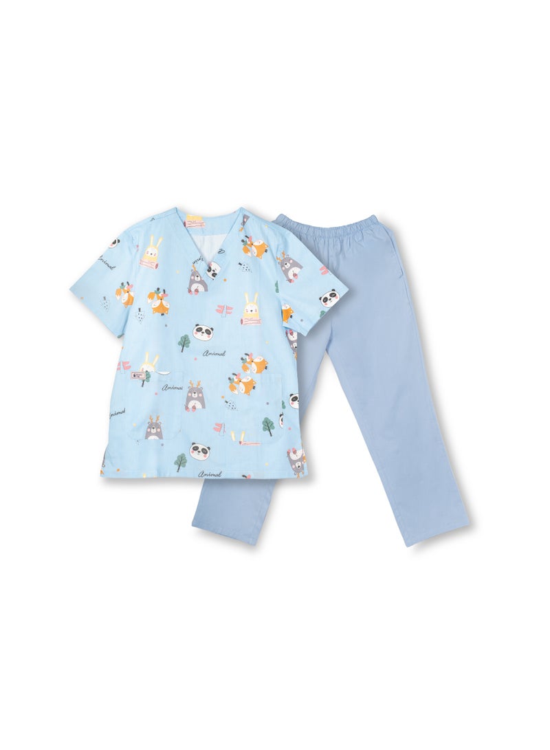 Nanny Tag Women's Printed Scrub Suit | Premium 2-Piece Medical Uniform Set | V-Neck Nurse Scrubs with Utility Pockets | Breathable 100% Cotton Hospital Workwear for Doctors, Nurses - Image 1
