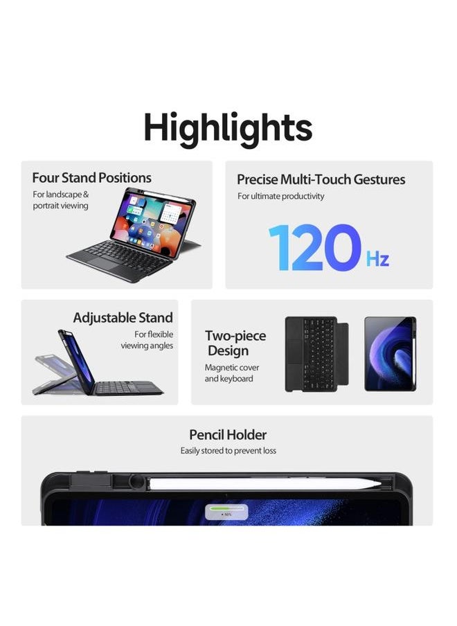 Green Tiger - Xiaomi Pad 6 6 Pro DUX DUCIS DK Floating Magnetic Keyboard Leather Tablet Case with Holder Black - Image 1