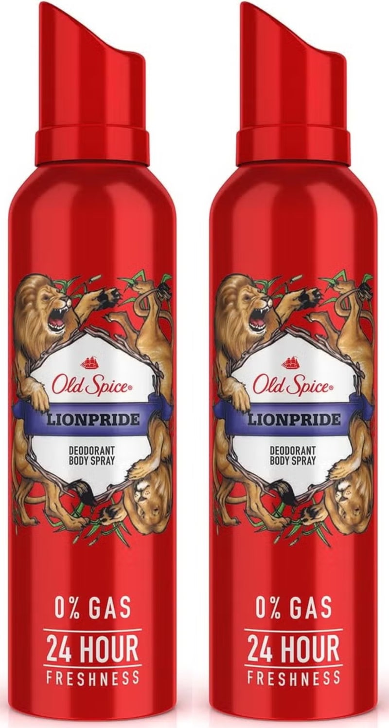 Old Spice LIONPRIDE No Gas 24 hour Long Lasting Freshness Deodorant Perfume Body Spray For Men Set of 2 PCS Each 140ml