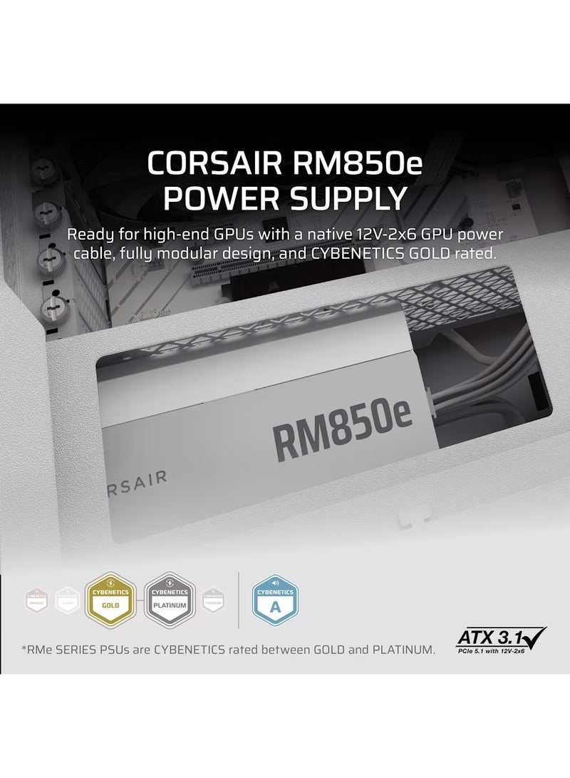 كورسير RM850e مزود طاقة 850 واط معتمد 80+ ذهبية بالكامل، ATX 3.1، جاهز PCIe 5.1 مع موصل 12V-2×6، مدمج 140 مم، وضع مروحة صفرية RPM، ضوضاء منخفضة، مكثفات 105°C، النسخة البريطانية، أبيض | CP-9020293-UK - Image 2