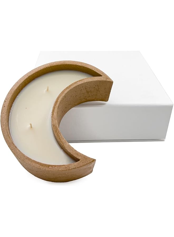 The Bros Jasmine Scented Brown Moon-Shaped Concrete Base Candle, 400 g - Ramadan Collection, Eco-Friendly, 100% Soy Wax, Paraffin-Free, Clean Burn, Made from Recycled Materials - Image 1