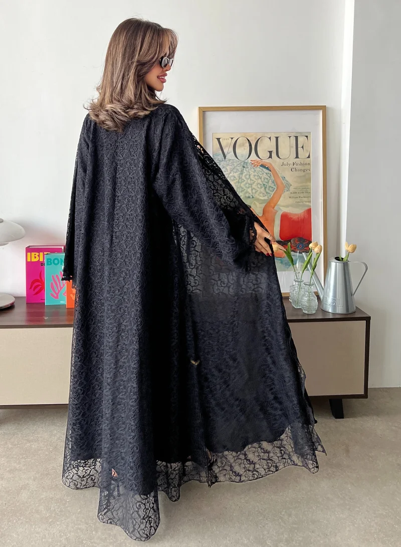 Lusin Abaya black Lace Semi-Flared Abay