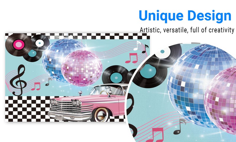 Funnytree 50s Retro Rock N Roll Diner Party Backdrop Car Sock Hop Dance Cosplay Prom Photography Background Classic 1950s Baby Birthday Wedding Banner Cake Table Decoration Photo Booth - Image 3