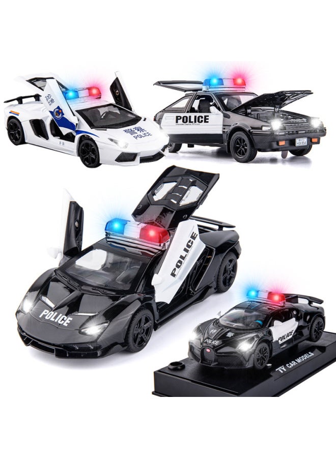 1:32 Alloy Car Model Police Public Security Special Police Sports Car Model Sound And Light Huili Toy Car Children's Gifts-Color:740 Black Police Car  - Image 2