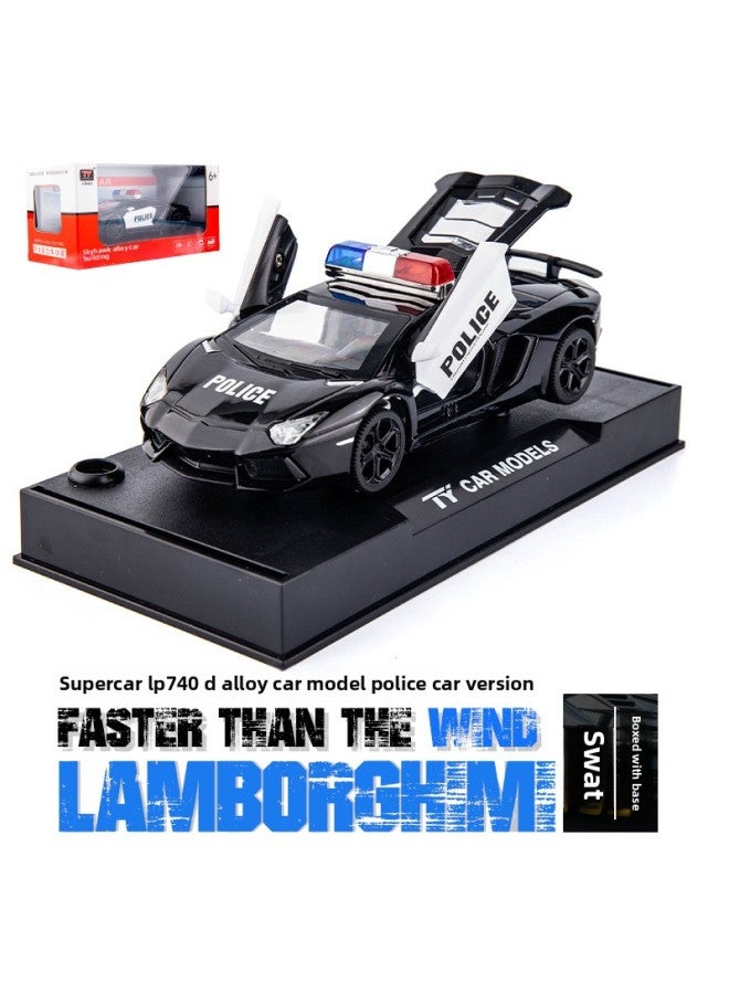 1:32 Alloy Car Model Police Public Security Special Police Sports Car Model Sound And Light Huili Toy Car Children's Gifts-Color:740 Black Police Car  - Image 1