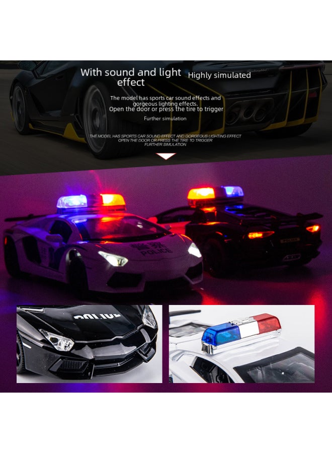 1:32 Alloy Car Model Police Public Security Special Police Sports Car Model Sound And Light Huili Toy Car Children's Gifts-Color:740 Black Police Car  - Image 5