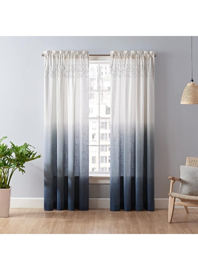 Vue Arashi Modern Boho Decorative Ombre Rod Pocket Window Curtain for Living Room 1 Panel 52 in x 84 in Indigo - Image 4