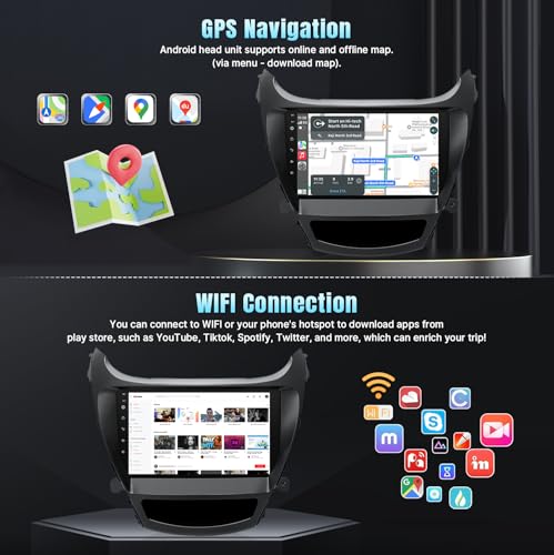Naifay Android Car Stereo for Hyundai Elantra 2014 2015 2016 Radio, 9inch Touch Screen for Hyundai Elantra Stereo with CarPlay Android Auto Bluetooth FM GPS WiFi Camera Mirrorlink SWC+MIC - Image 4
