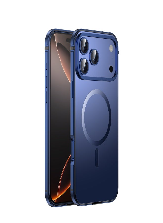 AROAQ iPhone 17 Pro Magnetic Alloy Frame Phone Case – Drop Resistant, Strong MagSafe, Matte Anti-Fingerprint Finish , Blue - Image 1