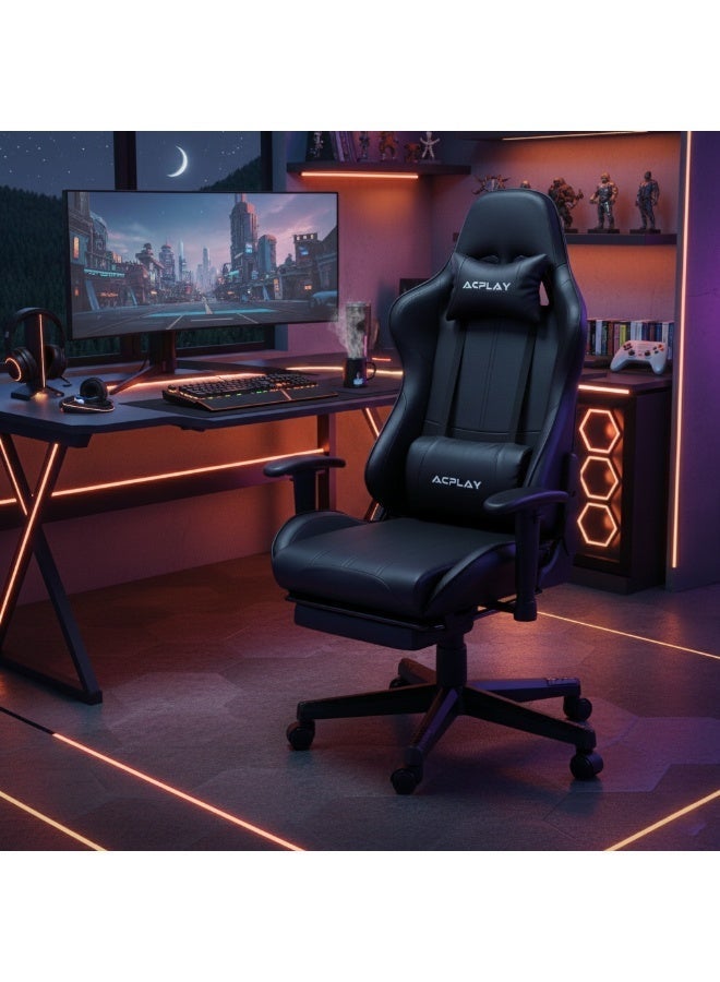 آسي بلاي كرسي ألعاب الفيديو، كرسي كمبيوتر سباق عالي الظهر مع دعم أسفل الظهر ومسند للرأس، وسادة مقعد سميكة للغاية قابلة للتنفس، كرسي مكتب دوار مريح للاعبين - Image 3