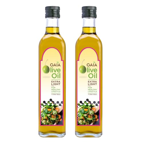 Gaia Extra Light Olive Oil (1L Bottle Pack of 2) Incredibly Healthy with Zero Cholesterol and Low Saturated Fat - Image 1