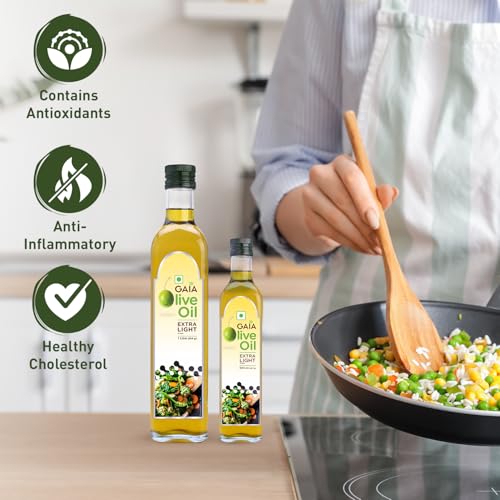 Gaia Extra Light Olive Oil (1L Bottle Pack of 2) Incredibly Healthy with Zero Cholesterol and Low Saturated Fat - Image 3